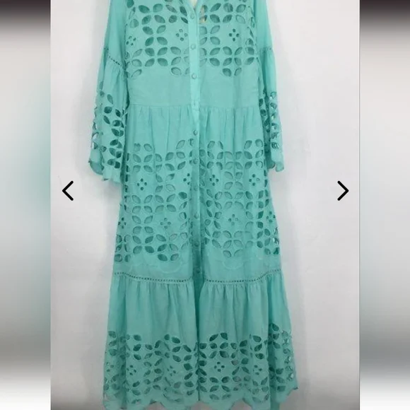 Tiffany Blue Eyelet Button-Down Dress - Picture 4 of 8